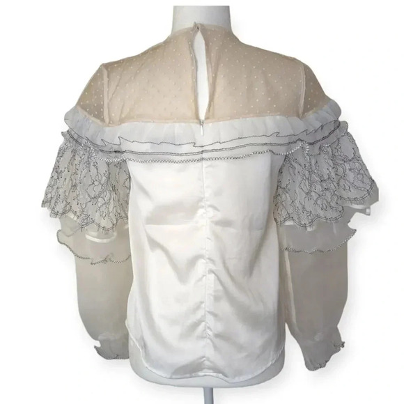 Self-Portrait Blouse Size Small Long Sleeves Bridal Kate Middleton - Picture 13 of 14